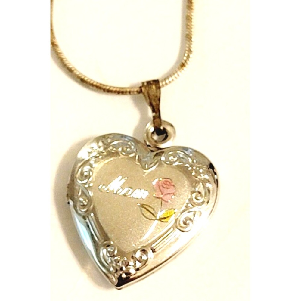Vintage Silver Necklace Heart Locket Mom Inscribed Rose 925 Italy Memorial